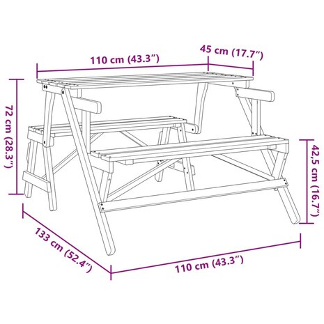 Picknicktafel met banken 2-in-1 ombouwbaar massief vurenhout 10