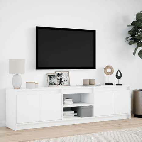 Tv-meubel met LED 180x34x50 cm bewerkt hout wit 4