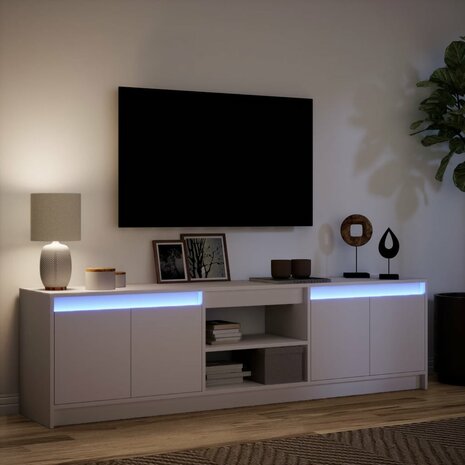 Tv-meubel met LED 180x34x50 cm bewerkt hout wit 5