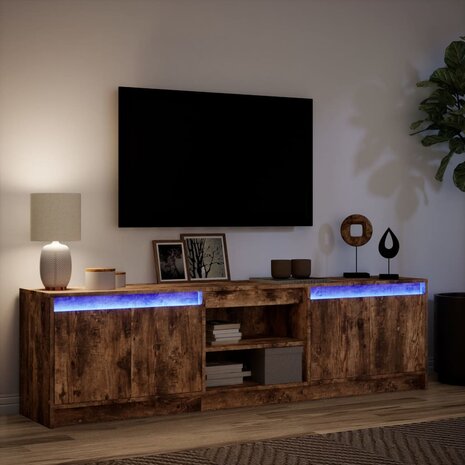 Tv-meubel met LED 180x34x50 cm bewerkt hout gerookt eikenkleur 5