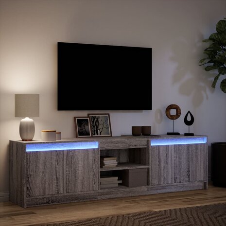 Tv-meubel met LED 180x34x50 cm bewerkt hout grijs sonoma eiken 5