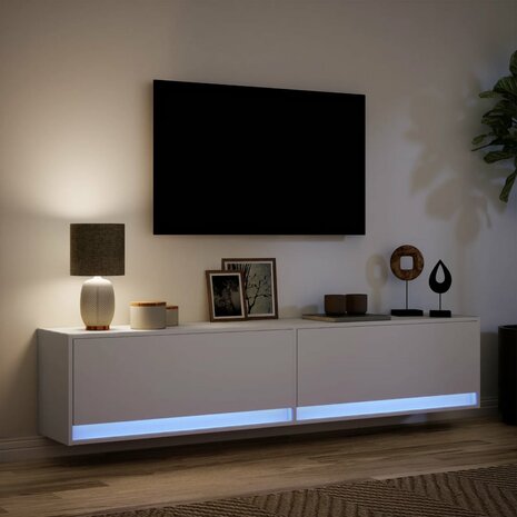 Tv-wandmeubel met LED-verlichting 180x31x38 cm wit 5