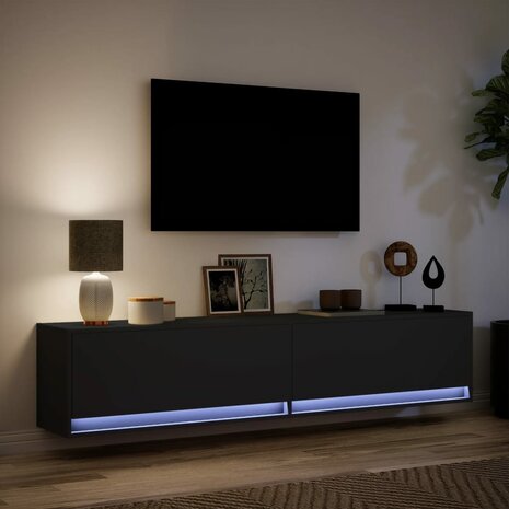 Tv-wandmeubel met LED-verlichting 180x31x38 cm zwart 5