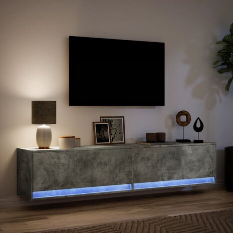 Tv-wandmeubel met LED-verlichting 180x31x38 cm betongrijs 5