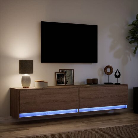 Tv-wandmeubel met LED-verlichting 180x31x38 cm bruin eikenkleur 5