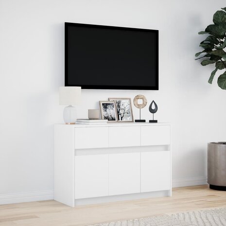 Tv-meubel met LED 91x34x61 cm bewerkt hout wit 4