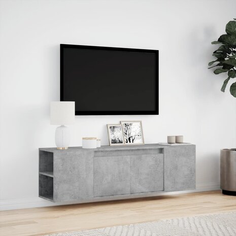 Tv-wandmeubel met LED-verlichting 135x31x39,5 cm betongrijs 4