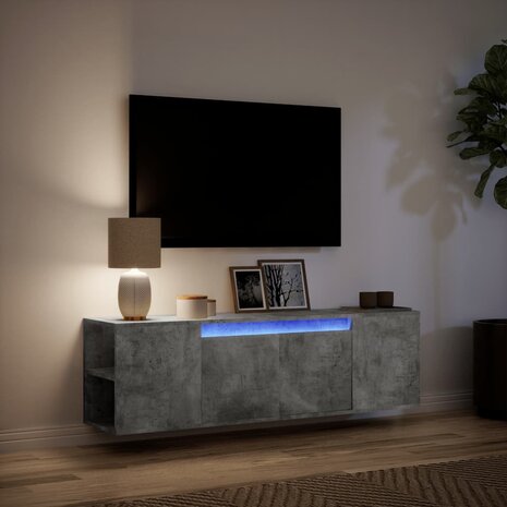 Tv-wandmeubel met LED-verlichting 135x31x39,5 cm betongrijs 5