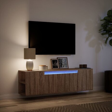 Tv-wandmeubel met LED-verlichting 135x31x39,5 cm bruin eiken 5