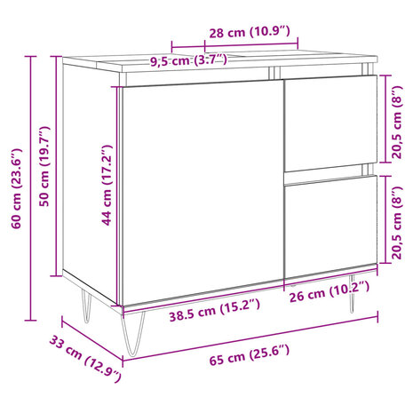 Badkamerkast 65x33x60 cm bewerkt hout sonoma eikenkleurig 9