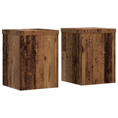 Plantenstandaards 2 st 15x15x20 cm bewerkt hout oud houtkleurig 2