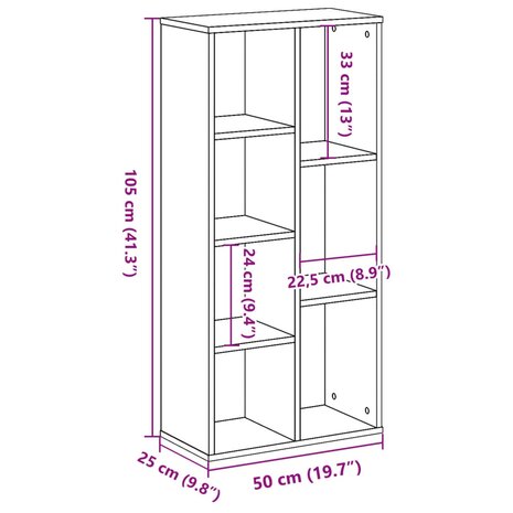 Boekenkast 50x25x105 cm bewerkt hout oud houtkleurig 9