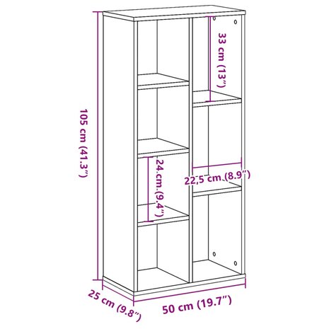 Boekenkast 50x25x105 cm bewerkt hout artisanaal eikenkleurig 9