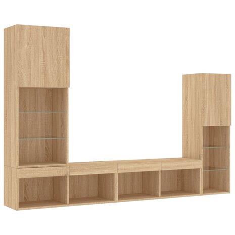 4-delige Tv-wandmeubelset met LED bewerkt hout sonoma eiken 3