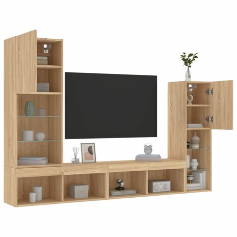 4-delige Tv-wandmeubelset met LED bewerkt hout sonoma eiken 5