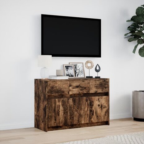 Tv-meubel met LED 91x34x61 cm bewerkt hout gerookt eikenkleur 4