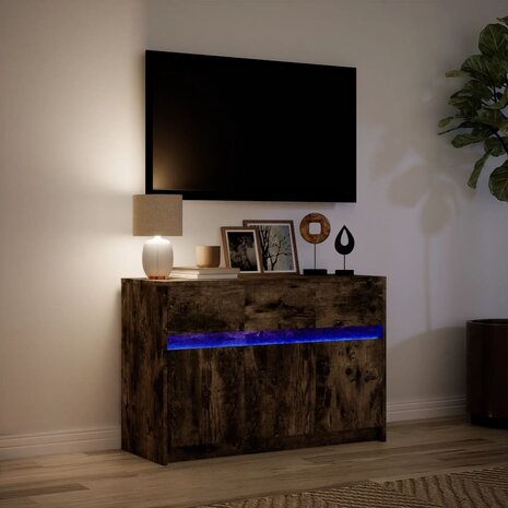 Tv-meubel met LED 91x34x61 cm bewerkt hout gerookt eikenkleur 5