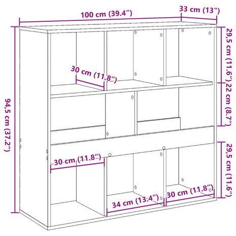 Boekenkast/kamerscherm 100x33x94,5 cm gerookt eikenkleurig 9