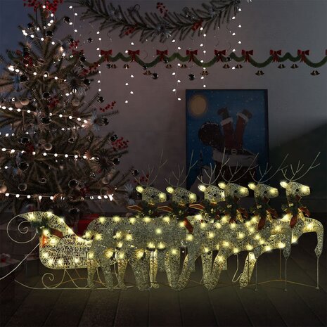 Buitenkerstversiering rendieren en slee 140 LED&apos;s goudkleurig 1