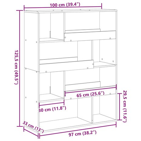 Boekenkast 100x33x125,5 cm bewerkt hout betongrijs 9