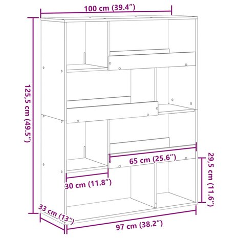 Boekenkast 100x33x125,5 cm bewerkt hout bruin eikenkleurig 9