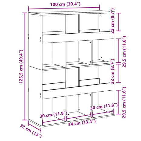 Kamerscherm 100x33x125,5 cm bewerkt hout artisanaal eikenkleur 9