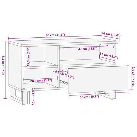 Tv-meubel 80x34x46 cm massief mangohout 11