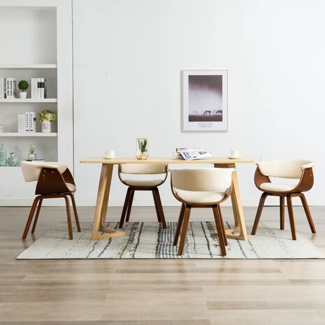 Eetkamerstoelen 4 st gebogen hout en kunstleer crèmekleurig 1