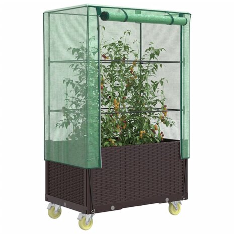 Plantenbak verhoogd met hoes en wielen 80x50x182 cm rattanlook 1