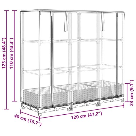 Plantenbak verhoogd met kashoes 120x40x123 cm rattanlook 9