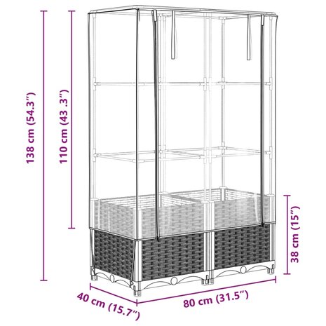 Plantenbak verhoogd met kashoes 80x40x138 cm rattanlook 9