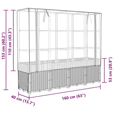 Plantenbak verhoogd met kashoes 160x40x153 cm rattanlook 9