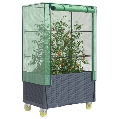 Plantenbak verhoogd met hoes en wielen 80x50x182 cm rattanlook 1