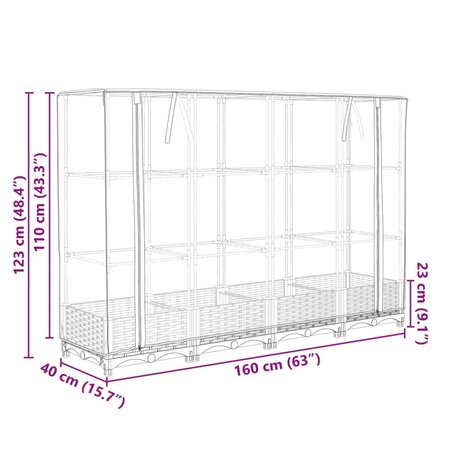 Plantenbak verhoogd met kashoes 160x40x123 cm rattanlook 9