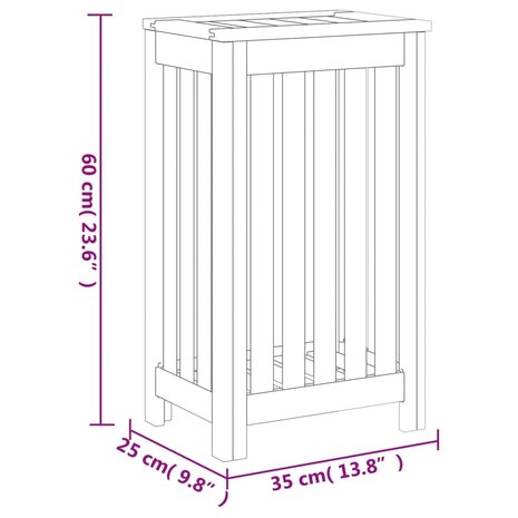 Wasmand 35x25x60 cm massief teakhout 7