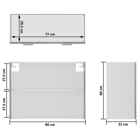 Hangkast 80x31x60 cm bewerkt hout grijs sonoma eikenkleurig 9