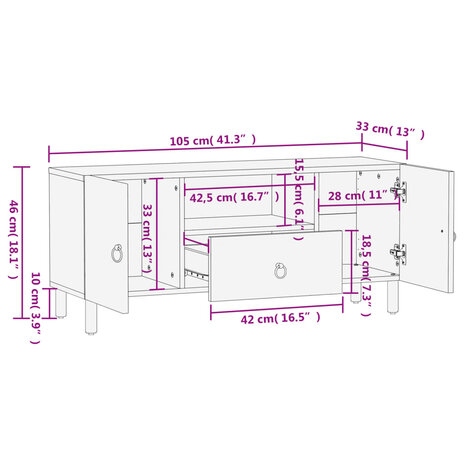 Tv-meubel 105x33x46cm massief mangohout 12