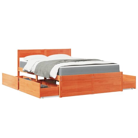 Bed met lades en matras massief grenenhout wasbruin 120x190 cm 1