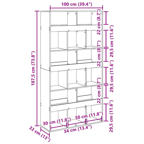 Kamerscherm 100x33x187,5 cm bewerkt hout zwart 9