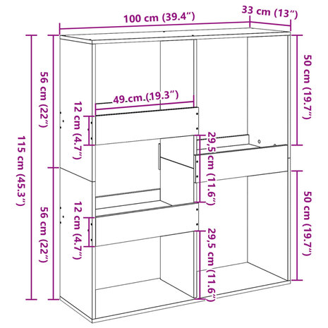 Kamerscherm 100x33x115 cm bewerkt hout betongrijs 9