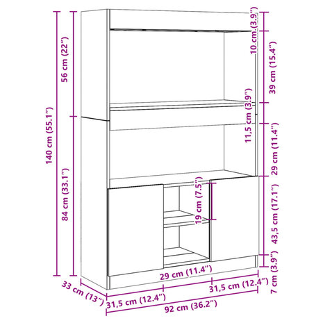 Hoge kast 92x33x140 cm bewerkt hout wit 12