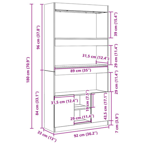 Hoge kast 92x33x180 cm bewerkt hout betongrijs 12