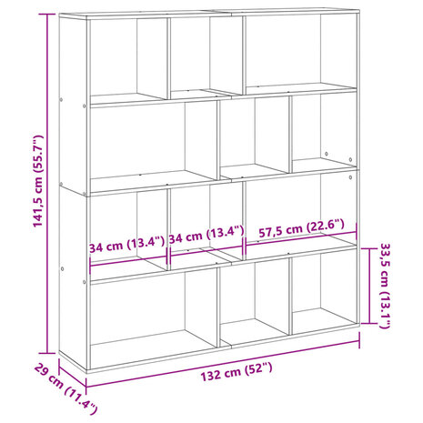 Boekenkast 132x29x141,5 cm bewerkt hout sonoma eikenkleurig 11