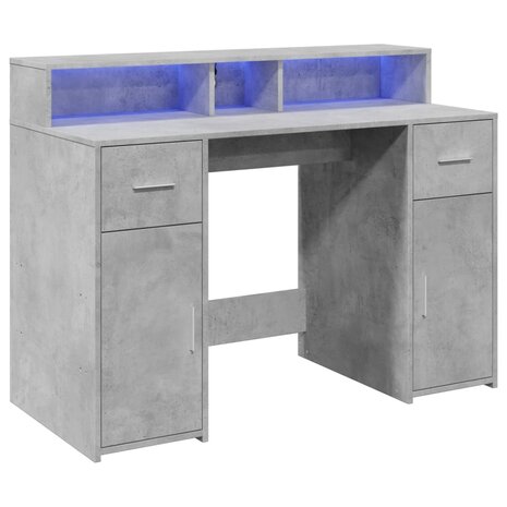 Bureau met LED-verlichting 120x55x91 cm bewerkt hout betongrijs 3