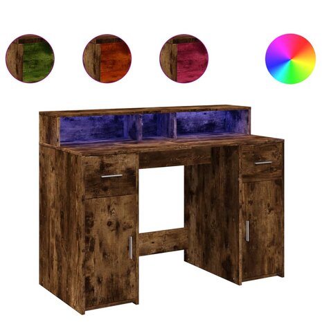 Bureau met LED-verlichting 120x55x91 cm hout gerookt eikenkleur 2