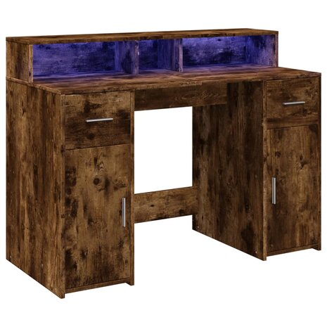 Bureau met LED-verlichting 120x55x91 cm hout gerookt eikenkleur 3