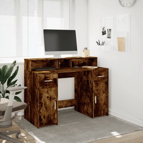 Bureau met LED-verlichting 120x55x91 cm hout gerookt eikenkleur 4