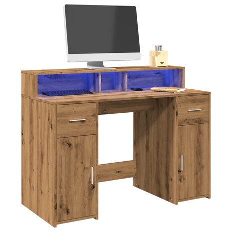 Bureau met LED-verlichting 120x55x91 cm hout artisanaal eiken 1