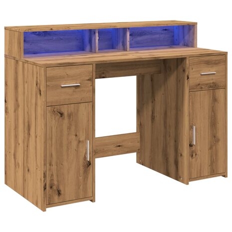 Bureau met LED-verlichting 120x55x91 cm hout artisanaal eiken 3