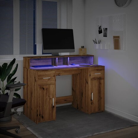 Bureau met LED-verlichting 120x55x91 cm hout artisanaal eiken 5